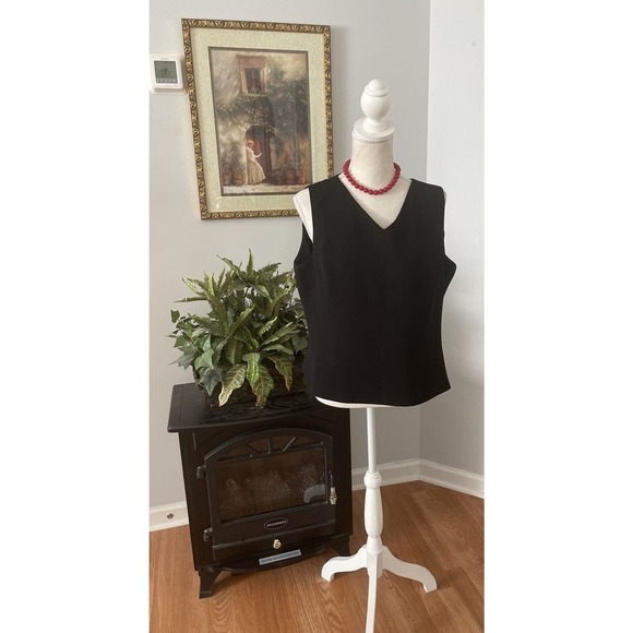 Kasper Tops - Kasper Size 14 Black Camisole Top Blouse Women Lined V-neck Zipper Side